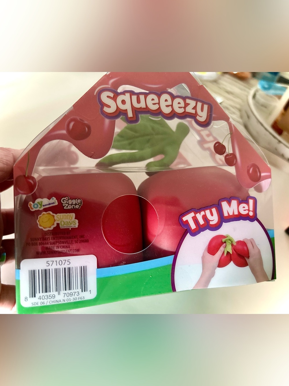 NEW Sunny Days Viral Squeezy Red Cherries Green Stem/Leaf Topper Squishy Fidget